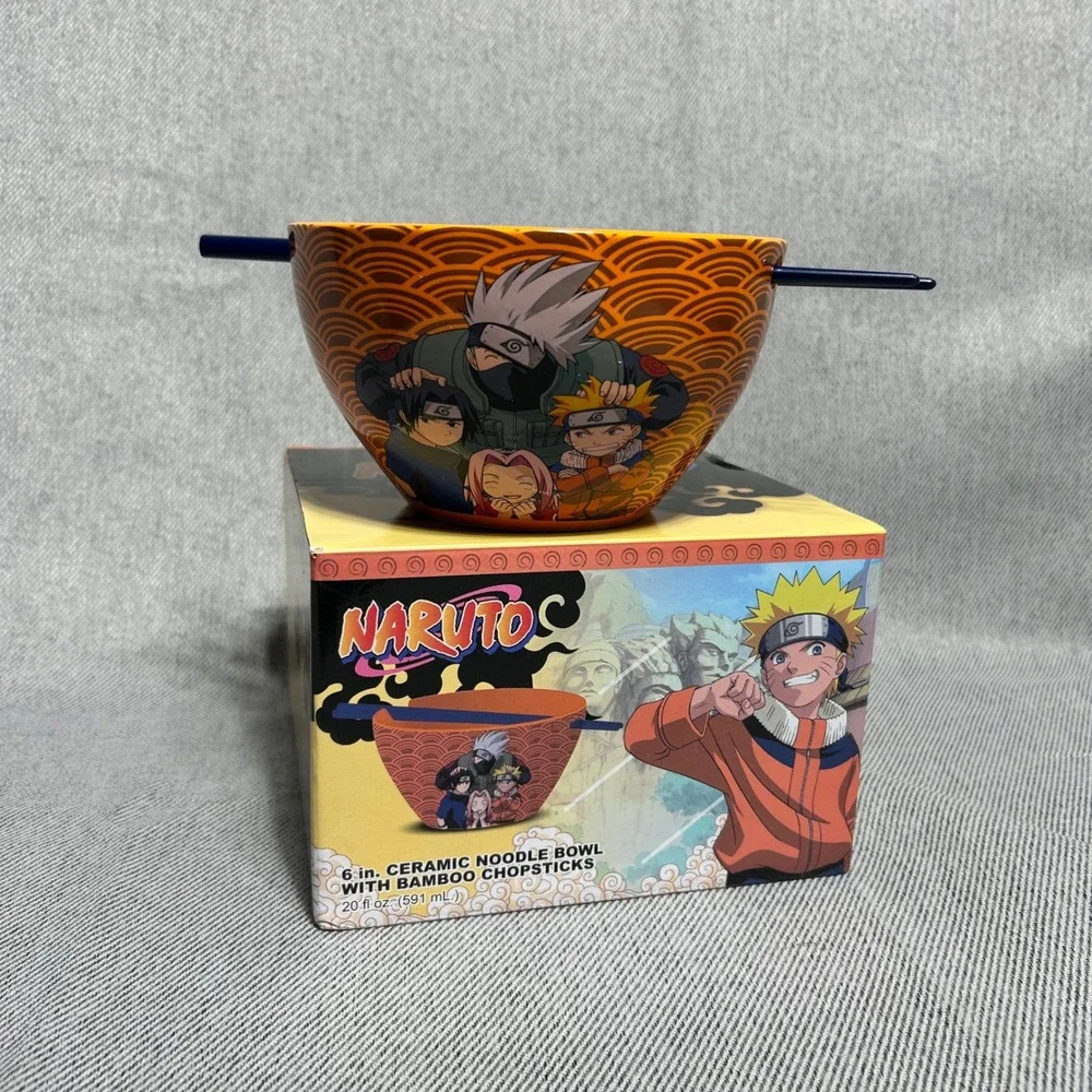 Bioworld Naruto Ceramic Noodle Bowl 20oz Orange Kakashi Sasuke Sakura 6in Bowl